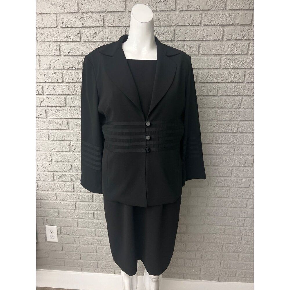 Positive Attitude Women Petite Black Ribbon Detail Dress and Jacket Set Size 12P